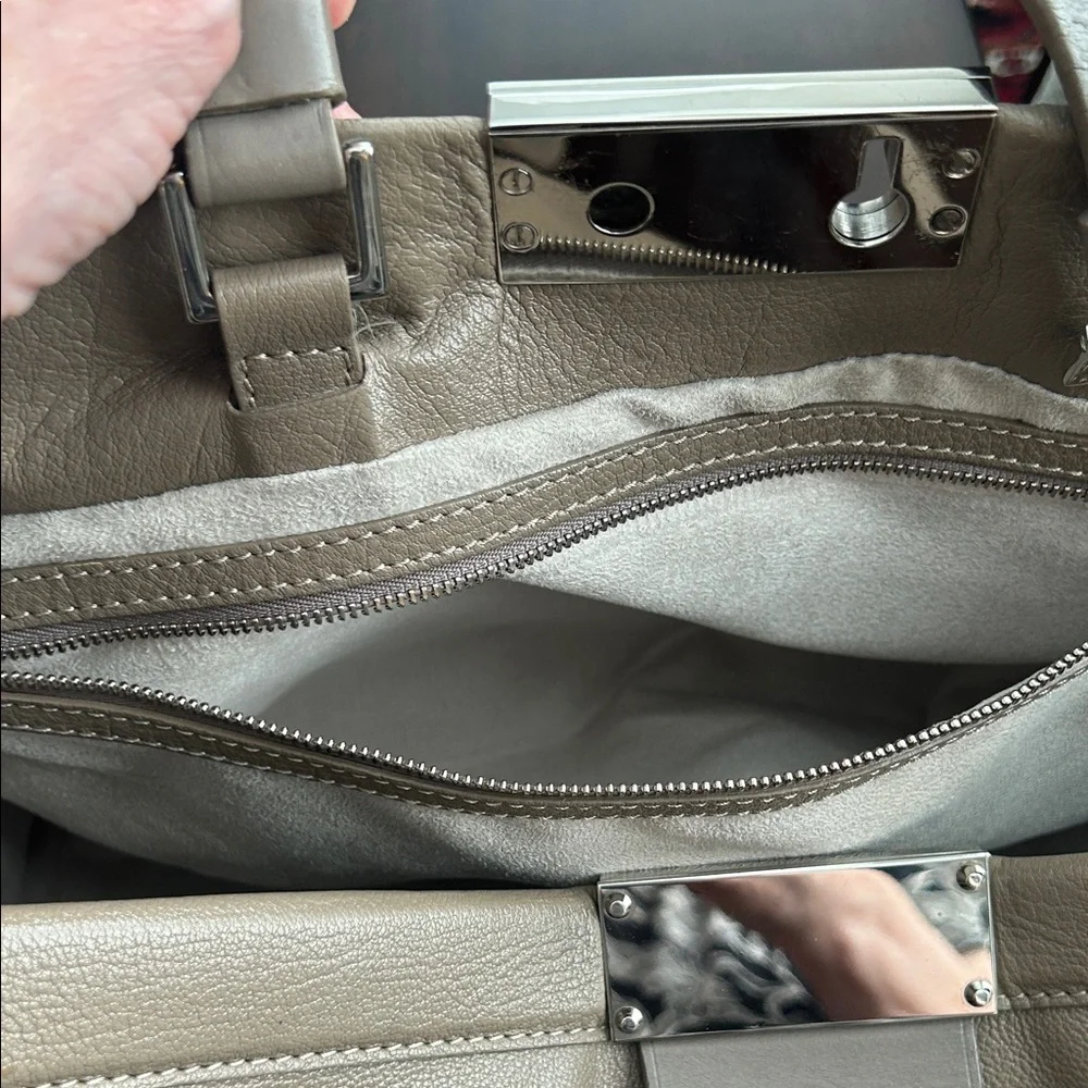 Jimmy Choo Farrah Taupe Leather Designer Tote Bag - Picture 10 of 13